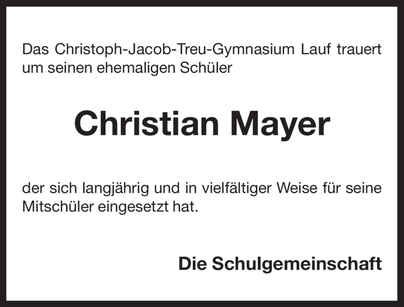  Traueranzeige für Christian Mayer vom 03.10.2012 aus Pegnitz-Zeitung